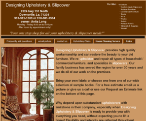 designingupholstery.com: item
Offer reupholstery and slipcover services. Your fabric or mine, you get professional quality service, and lowest price.