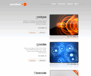 yanobox.com: Yanobox
Visual effects plug-ins for Apple Final Cut Pro, Apple Motion and Adobe After Effects.