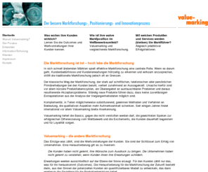 value-for-customer.com: Startseite  ||  Valuemarking – die bessere Marktforschungs-, 
Positionierungs- und Innovationsmethode.  ||  Analyse, Clustering, 
Segmentierung  ||  Mirko Düssel  ||  Edmund Dolfen
Valuemarking – die bessere Marktforschungs-, Positionierungs- und Innovationsmethode.