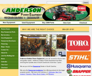 andersonlawnequipment.com: Anderson Power Equipment, Husqvarna Tractors, Husqvarna Zero Turns, Husqvarna Parts, Anderson, SC
Need Power Equipment? Want your equipment professionally assembled and serviced, so it is ready to use when you you buy it? Looking for equipment that will last you more than a season? Do you want to buy where you can get reliable service?