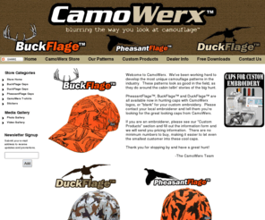 fishinflage.com: CamoWerx the home of BuckFlage, PheasantFlage, and DuckFlage
CamoWerx is the home of BuckFlage, PheasantFlage and DuckFlage apparel and accessories with more patterns to come!