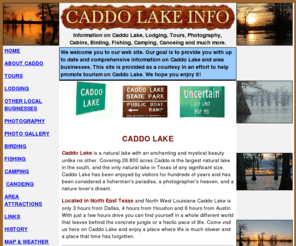 caddolake.info: Caddo Lake Info
Information on Caddo Lake, lodging, tours, businesses, cabins, fishing, photography, canoeing, camping and much more here on beautiful Caddo Lake.