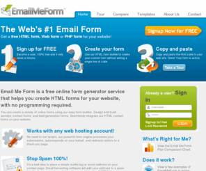 emailmeform.com: Email Me Form™ - HTML Forms, Web Forms, PHP Forms
Free online form generator helps you to create HTML forms for your blog, site, contact forms, feedback forms, web forms, php forms, within minutes, no programming.