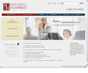 fasttrackorg.com: Mitchell Humphrey Accounting Software   » Home
Since 1977, Mitchell Humphrey has been providing software solutions and services to clients in both the Public and Private sectors featuring faster implementations, better access to information, and smarter decision making.  Today, hundreds of organizations across North America benefit from our flexible software applications and best practices services. Software Solutions for Government and Non-Profits:  	 Fund and Grant Accounting Management and Reporting   	 Citizen Services (Licensing, Permitting, Fee Collection, Code Enforcement)    	 Community Development - Construction, Property, Zoning, Land Use, etc.  	 Cashiering, Revenue Collection and Bill Tracking  	 Electronic Procurement and Bids Automation  	 Human Resources, Payroll, and Benefits Administration  	 ERP - Financial, Project, HR/Payroll and Citizen Relationship Management    Software Solutions for Business:  	 Accounting Management and Reporting   	 Human Resources, Payroll, and Benefits Administration           