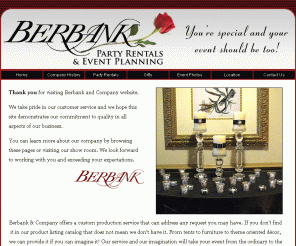 berbankandco.com: Berbank & Co. Spartanburg - Home - Greenville Gaffney Greer
Berbank & Company offers event planning, party's, rentals, custom production service. From tents, lighting, sound, furniture, theme oriented decor. We create extraordinary events. Greenville, Gaffney, Greer, Spartanburg