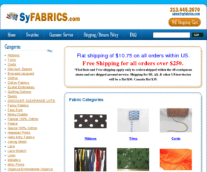 syfabrics.com: Fabric Categories - Sy Fabrics
Discount on line fabric retailer. Wholesale prices to the public. Fleece, chiffon, satins, furs, vinyls, silks, spandex, velvets, suedes, taffeta, wool, velvets, lace, sequins and much more.