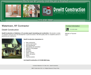 dewittconstruction.net: Contractor Watertown, NY ( New York ) - Dewitt Construction
Dewitt Construction of Watertown, NY provides a variety of contractor services from site development to pond excavation. Call us now at 315-836-3998.