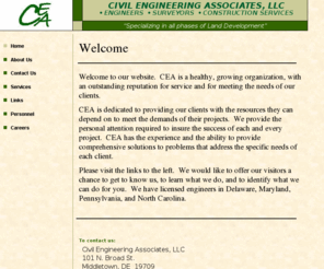 cea-de.com: Civil Engineering Associates:  Engineering, Surveying, and Construction
Services
civil, engineering, associates, llc, delaware, middletown, cea, engineers, land development, survey, surveys, mortage survey, services, land, contract, conservation district, fire marshal, fire marshall, deldot, road, office, building, construction 