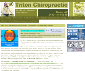 frozenshouldermesa.com: (480) 343-0585 Manipulation Under Anesthesia in the Phoenix Valley. - Mesa, AZ Chiropractor - Dr. Murphy - Action Chiropractic
(480) 343-0585 Dr. Gary L. Wagoner does Manipulation Under Anesthesia for shoulder pain, knee pain, hip pain, back pain, neck pain, frozen shoulder, adhesive capsulitis, shoulder bursitis, shoulder tendonitis in Mesa, Arizona.