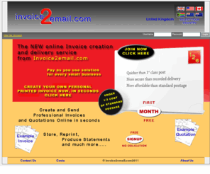 invoice2email.com: invoice2email.com Online Invoice and Quotation production
Avoid postal strikes, email your invoices, quotes & bills directly from your computer to your customers