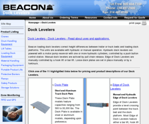 dockequipmentlevelers.com: Dock Levelers - Various Beacon World Class Dock Levelers
First choice Dock Levelers correct height differences between loading dock platforms and truck or trailer beds. These Dock Levelers are available with manual or hydraulic operation.