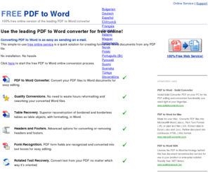 freepdftoword.net: Best Online Free PDF to Word Converter
Convert PDF to Word online and free: fast and accurate using the world leading converter. Supports formatting, columns, tables, rotated text and more.