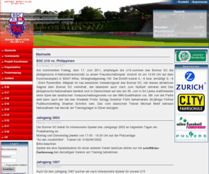 bonner-sc-jugend.de: Bonner Sport Club 01/04 e.V. - Jugendabteilung - Startseite
Offizielle Website der Jugendabteilung Bonner Sport-Club e.V. mit Informationen rund um den Fußball in Bonn und den Tätigkeiten des Bonner SC.