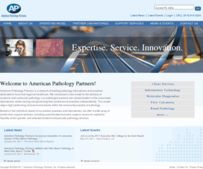 americanpathpartners.com: APP
American Pathology Partners, based in Nashville, Tennessee, is a nationwide network of leading anatomic pathology laboratories serving phycisians, hospitals and surgery centers with subspecialty pathology services in a number of areas, including cytopathology, dermatopathology, hematopathology, urologic pathology, GI pathology, nephropathology, and surgical pathology.