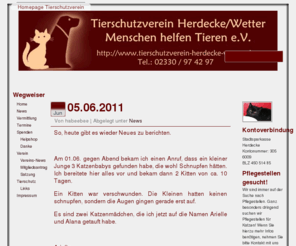 tierschutzverein-herdecke-wetter.de: Tierschutzverein Herdecke/Wetter - Menschen helfen Tieren e.V.
Tierschutzseite mit Schwerpunkt Katzen