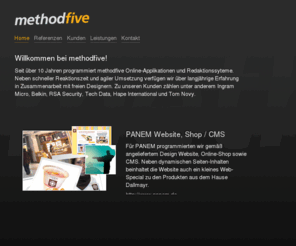 methodfive.de: Programmierung, Redaktionssysteme von methodfive
Realisierung invidueller Software-Applikationen für Online oder Offline-Medien mit 10jähriger Erfahrung