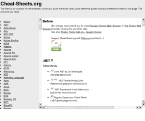 cheat-sheets.biz: Cheat Sheet : All Cheat Sheets in one page
All cheat sheets, round-ups, quick reference cards, quick reference guides and quick reference sheets in one page. 