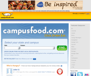 campusfood.com: Order Food Online - Food Delivery, Restaurant Menus, College Campuses, Pizza, Chinese, Wings, Takeout - Campusfood.com
Welcome to Campusfood.com -  The nation's leading network of college online restaurants and menus, with coupons and discounts.  Order Food Online Today.