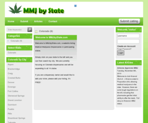 mmjbystate.com: MMJ By State - Medical Marijuana Dispensary Directory Listings
A list of active MMJ disensaries, including California, Colorado, Oregon, Washington State, Washington DC, and more.
