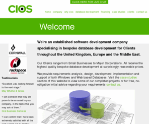 checkitout.co.uk: Database Development, Software Development, Database Developers : CIOS
We provide requirements analysis, design, development, implementation and support of Windows and Web based Databases. For free, no-obligation initial advice regarding your requirements telephone us on 01726 646850.