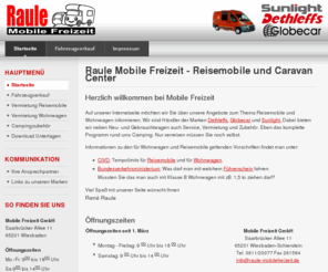 mobile-freizeit.de: Raule Mobile Freizeit - Reisemobile und Caravan Center
Mobile Freizeit GmbH - Ihr Dethleffs, Sunlight und Globecar Reisemobile, Wohnmobil und Wohnwagen Händler im Rhein-Main-Gebiet - Campingzubehör, Service, Vermietung und Verkauf