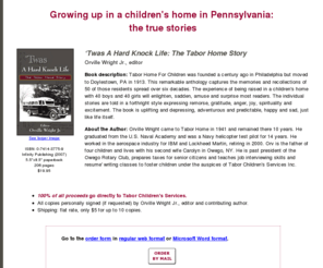 ahardknocklife.com: Twas A Hard Knock Life: The Tabor Home Story
Twas A Hard Knock Life: The Tabor Home Story (recently published book). Orville Wright, Jr., editor. All copies signed. Shipping $5 for up to 10 copies.