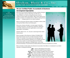 abrahamblasio.com: Abraham, Blasio & Associates
Abraham Blasio & Associates
3660 East Paulding Road, Fort Wayne, IN 46816.
Accounting & Bookkeeping Services, Management Advisory Services, Business Acquisition & Evaluation, New Business Start-Ups
 test33