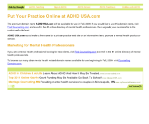 adhdusa.com: ADHD USA - ADHD USA.com - Put Your Practice Online Now
Build your own therapy marketing web site at ADHD USA.com.