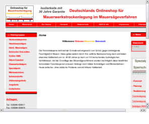 mauertrocken-shop.de: Feuchte Wand, Salpeter, nasser Keller, Horizontalsperre, Spezialputz, Mauersägen, Miettechnik, Mauerwerkstrockenlegung
Mauer trocken legen durch den Einbau einer Horizontalsperre aus Kunststoff gegen aufsteigende Feuchtigkeit. Sanierung durch Mauertrockenlegung mit 30 Jahren Garantie auch für den Heimwerker.