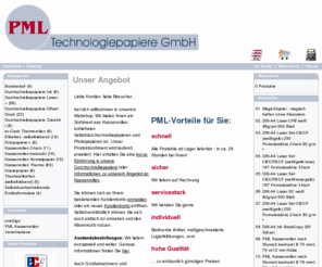 pml-papiere.net: PML Technologiepapiere GmbH: Kassenrollen & Durchschreibepapiere
Unser Webshop bietet Kassenrollen (Bonrollen, Apothekenrollen) aus Offset- und Thermopapier. Dazu Selbstdurchschreibepapiere zum Erstellen von Formularen und Formularsätzen für Druckereien, Copyshops, private Anwender.