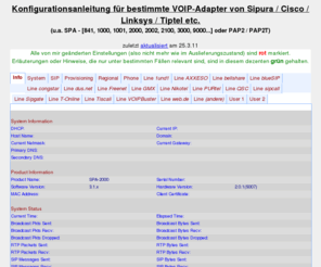 spakonfig.de: Sipura/Linksys SPA Konfiguration
Sipura Cisco Linksys SPA PAP2 Configuration Config Konfig Konfiguration Anleitung Manual Einstellungen Hilfe