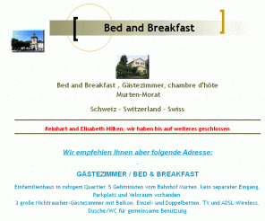 hilkens.ch: Bed and Breakfast in Murten B+B in Switzerland, Zimmer, Unterkunft, übernachten, schlafen, Swiss, Schweiz
Bed and Breakfast, Gästezimmer, 5 Minuten vom Bahnhof in ruhiger Lage