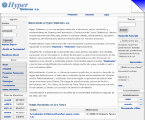 hypersist.com: Hyper Sistemas s.a. - Facturación y Distribución de Costos Telefónicos
Este es el sitio de Hyper Sistemas s.a., que es una empresa dedicada al desarrollo, venta y mantenimiento de sistemas de facturación y distribución de costos telefónicos.