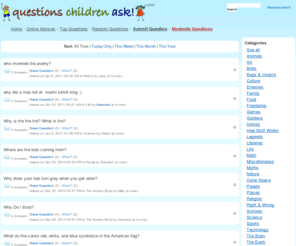 questionschildrenask.com: where questions children ask are answered... - Questions Children Ask
QuestionsChildrenAsk.com - the place where questions children ask are answered! Post your questions children ask and get answers. Or answer questions children ask posted by others. It's all online and 100% FREE!!! Sign up now, it only takes 10 seconds! - Questions Children Ask