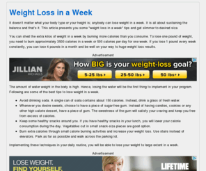 weightlossinweek.com: Weight Loss in a Week
Many times you need to go for weight loss in a week, these tips on how to lose weight in a week will give you necessary details to shed your extra weight within a week.