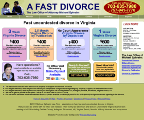 ephraimlaw.com: Uncontested Divorce Virginia - Family Law - Lawyer, Attorney - VA
Michael Ephraim specializes in fast, low cost uncontested divorce in Virginia, family law attorneys, lawyers serving Virginia Beach, Norfolk, Cape Charles, Arlington, Richmond, VA more.