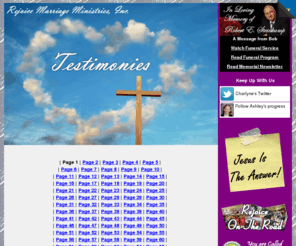 restoredmarriageministries.org: Praise Reports - Rejoice Marriage Ministries Stop Divorce Christian Bookstore Helping the
 Hurting Marriage
Stopping divorce by helping Christians say no to divorce with
 books and tapes on marriage restoration/