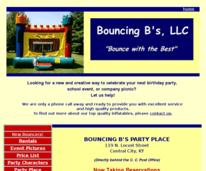 bouncewiththebest.com: Bouncing B's
Bouncing B's, LLC – Rentals of Inflatable Bounce Houses and Slides.