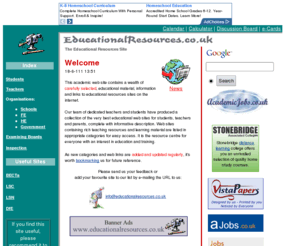 educationalresources.co.uk: Educational Resources Centre - teaching material, learning resources and educational web sites.
Educational Resources - Educational web site offering useful learning resources, educational resources and teaching material.