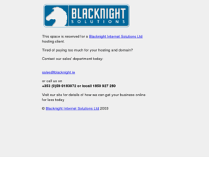 whiteshome.net: Site hosted by Blacknight Internet Solutions Ltd
This site is hosted by Blacknight Internet Solutions Ltd, one of Ireland's foremost webhosting providers. W
hy pay more for domain registration, hosting or digital certificates?