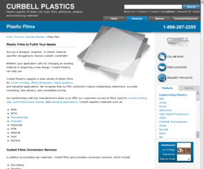 plastic-film-materials.com: Plastic Films - Polycarbonate Film, Polyester Film - Film Conversion Services, Curbell Plastics
Curbell Plastics supplies plastic films for screen printing, offest lithography, digital graphics and other industrial applications. Learn more about polcarbonate film, polyester film and other plastic film materials as well plastic film guillotining and other conversion services.