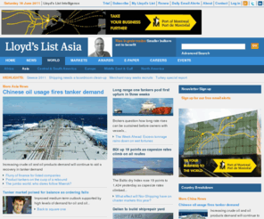 lloydslist-asia.com: Lloyd's List - Asia
Lloyd's List is the leading daily newspaper for the maritime industry covering all sectors of the shipping world including Tankers, Containers, Ports and Dry Bulk