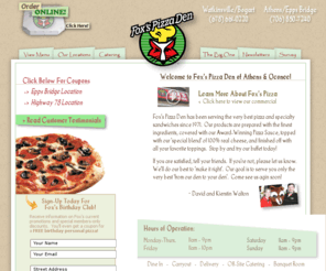 foxspizzaoconee.com: Fox's Pizza Den serving Athens and Watkinsville, GA!
We are part of a family-owned and operated company that has been serving the very best pizza and specialty sandwiches since 1971.  Our products are prepared with the finest ingredients available.