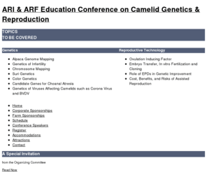 camelidconference.com: Conference 2nd International Conference on Camelid Genetics in Houston, Texas, 2011
The 2nd International Conference on Genetics and Reproductive Biotechnologies is being held in Houston, Texas, on September 16-18, 2011. The one conference you will not want to miss this year if you are an alpaca breeder. Some of the topics covered will be embryo transfer, In vitro fertilization, and the role of EPDs in genetic improvement.