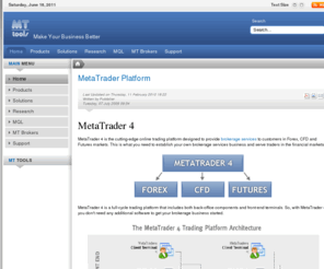 mt-tools.com: MetaTrader Tools | FOREX | CFD | FUTURES | HEDGING BRIDGE | CHARTS | MQL
MetaTrader server and terminal tools. The best solution for MetaTrader Brokers - trading, hedging, data and news feeds, quotations, charts.