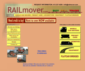 traincarmover.biz: Railmovers for sale or rent
Railroad car movers for sale, rent or lease. Choose from railcar moving machines like Trackmobile, Rail Car Mover, Shuttlewagon and Railking for moving rail cars and machines. Buy or sell