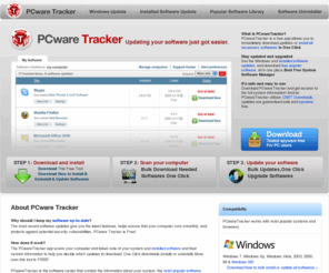 pcwaretracker.com: PC Ware Tracker-Free 1 Click Install & Uninstall & Update Tool
Use PCware Tracker to install mass softwares or uninstall unwanted applications-this is one click free windows pc updater,installing or uninstalling or updating your softwares in one click