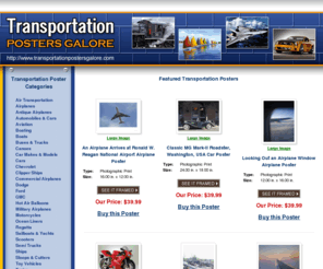 transportationpostersgalore.com: Transportation Posters : Car Posters, Airplane Posters, Motorcycle Posters, Train Posters
Transportation Posters Galore features a huge selection of car posters, truck posters, boat posters, train posters, motorcycle posters, airplane posters and much more.