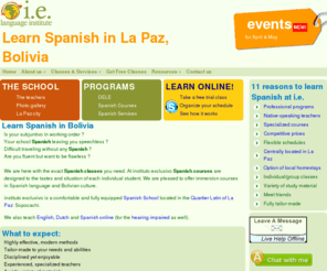 instituto-exclusivo.com: Learn Spanish in La Paz | Bolivia School Courses Clases Espanol
Learn Spanish in the centre of La Paz Bolivia in South/Latin America. Spanish classes courses completely tailor-made to your needs and wishes. Self-study materials, native-Spanish-speaker teachers with broadrange of backgrounds in addition to Spanish.