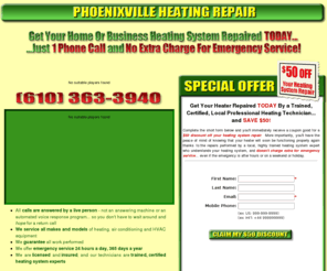 phoenixvilleheatingrepair.com: Phoenixville Heating Repair | Emergency 24-Hour Service | $50 Special Offer Discount
Phoenixville Heating Repair. Save $50 With Special Offer! Get Your Home or Business Heating System Repaired Today! Just 1 Phone Call, and No Extra Charge For Emergency Service.